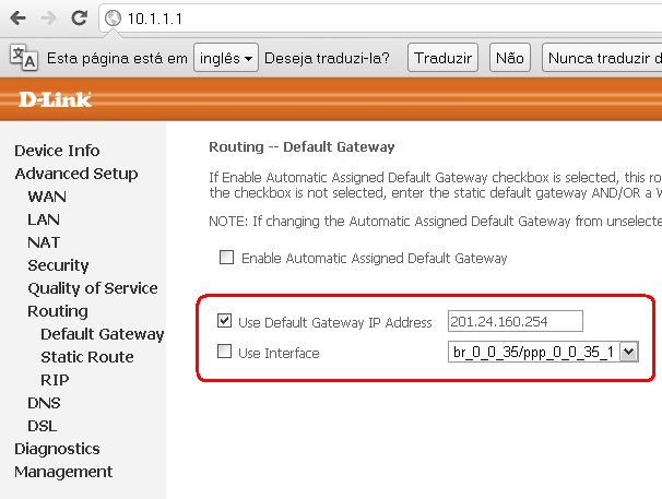 aqui vc define o gateway e ve se da certo